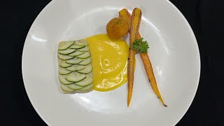 Fish Steam Zhucini with Hollandaise Sauce served with Croquette and Burn Carrot [upl. by Margi376]