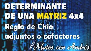 Determinante de una matriz 4x4 Regla de Chio adjuntos o cofactores [upl. by Aehr]