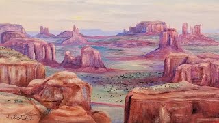 Desert Canyon Landscape Acrylic Painting LIVE Tutorial [upl. by Suoirtemed304]