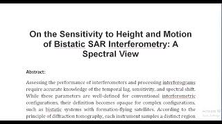 On the Sensitivity to Height and Motion of Bistatic SAR Interferometry A Spectral View [upl. by Esihcoc]