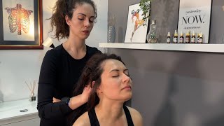 ASMR Female Chair Massage for Relax Head Back Neck and Scalp Massage [upl. by Aros]