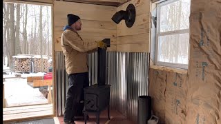 Off Grid Cabin in the Woods gets a Wood Stove [upl. by Jankell]