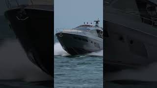 Pershing 8X yacht enters at full speed Haulover inlet [upl. by Frasch]