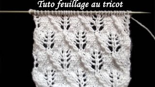 TUTO POINT DE FEUILLAGE AU TRICOT FACILE tutorial fancy knitting stitch sheet [upl. by Bronwyn]