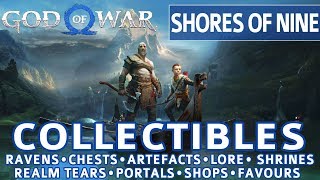 God of War  Shores of Nine All Collectible Locations Ravens Chests Artefacts Shrines  100 [upl. by Fradin]