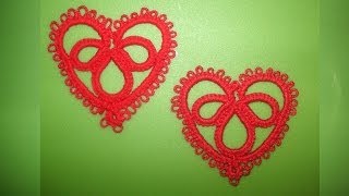 25 TUTORIAL FACILE CUORE ORECCHINI CHIACCHIERINO AD AGO HEART NEEDLE TATTING Frivolitè фриволите [upl. by Aicila]