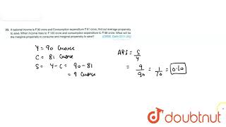 If national income is ₹ 90 crore and Consumption expenditure ₹ 81 crore find out average propensity [upl. by Crockett]