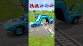 Big and Small McQueen Cars VS Train Who can win  BeamNGdrive  BeamNGdrive [upl. by Comstock]