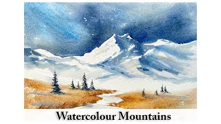 Painting a SnowCapped Mountain in Watercolour  Alpine Landscape  Loose Expressive Watercolour [upl. by Neelhtac]