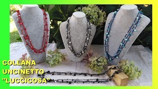 COLLANA UNCINETTO CON CRISTALLI E PERLINE quotLUCCICOSAquot TUTORIAL FACILE Alex Crochet [upl. by Ayekan]