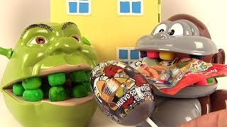 Play Doh Dentiste Shrek mange des œufs surprises avec le singe [upl. by Sedgewake]