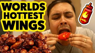 EATING THE WORLDS HOTTEST CHICKEN WINGS CHALLENGE [upl. by Kaleb237]