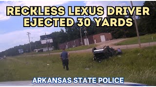 140mph pursuit of reckless Lexus driver  WRECK EJECTS DRIVER 30 YARDS Slams into cables at 100mph [upl. by Marquita451]