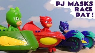 PJ Masks Racing Day with Toy Cars and the Funlings [upl. by Groos]