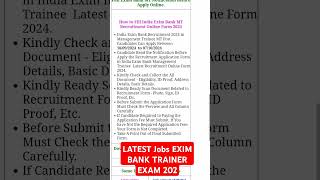 LATEST Jobs EXIM BANK TRAINER EXAM 2024 Last Date 7 OCT 2024 sarkarinaukri sarkariresult [upl. by Mutz]