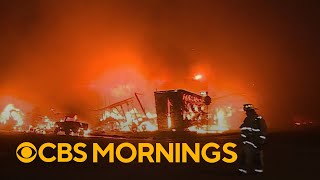 Massive fire shuts down LA freeway indefinitely Gov Newsom declares state of emergency [upl. by Norok]