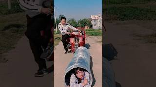 Stop motorcycle to see large pipe on 🐸shortviral funny বড় পাইপ দেখে মোটরসাইকেল দাড়ালো 😁👍 [upl. by Justin]