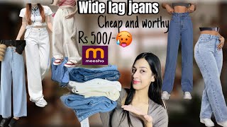 Meesho wide lag Jeans under 500🥵😱 wide leg jeans rs 500 [upl. by Doralynne447]