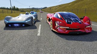 MercedesBenz Vision EQ Silver Arrow vs Lamborghini Terzo Millennio at Highlands [upl. by Nauqat137]