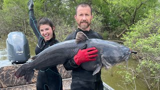 CATFISH NOODLING Grabbing Our First Fish of the Year 50lb Blue Cat [upl. by Centonze403]