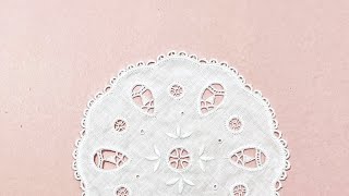 Hand Embroidery White Work Doily Making Hedebo Embroidery [upl. by Ielak]