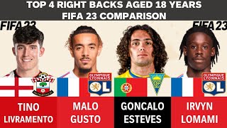 Top 4 Right Backs aged 18  Livramento vs Gusto vs Goncalo Esteves vs Lomami FIFA23 Comparison [upl. by Legnalos228]