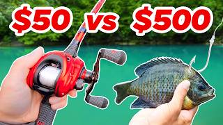 50 vs 500 Budget Fishing Challenge Rod Reel Lures [upl. by Namialus]