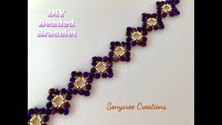 Bicone Right Angle Weave Bracelet DIY Beaded Bracelet [upl. by Eocsor304]