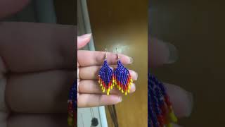 Beaded Earrings Blue red orange yellow Tribal [upl. by Sihtam]