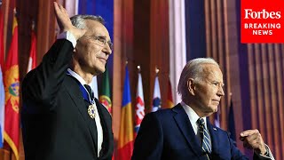 Pres Biden Awards Sec General Stoltenberg With The Presidential Medal Of Freedom At NATO Summit [upl. by Notsej]