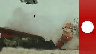 Rescue drama and pollution fears as cargo ship slams into sea dyke in France [upl. by Naeroled]