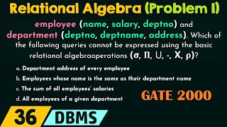 Relational Algebra Solved Problem 1 [upl. by Notyad]