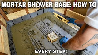 How To Install Shower Mortar Bed Liner and Drain Shower Build A to Z [upl. by Deming761]