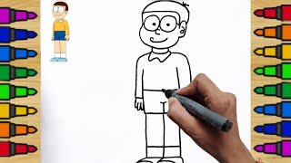 Cute nobita drawing  easy nobita cartoon drawing step by step easy cartoon drawing  kids drawing [upl. by Brouwer]