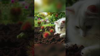 Angora cat planting seeds Rambutan shorts video cat [upl. by Osithe]