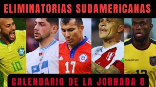 CALENDARIO DE LA JORNADA 8  Eliminatorias Sudamericanas rumbo al MUNDIAL 2026 [upl. by Ytineres]