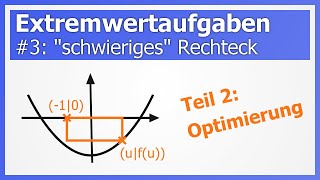 Extremwertaufgaben 3 Flächeninhalt für quotschwierigesquot Rechteck Teil 2 Optimierung [upl. by Botti98]