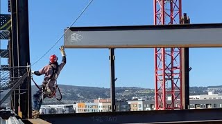 Union ironworkers hanging iron in San Francisco California [upl. by Viehmann]