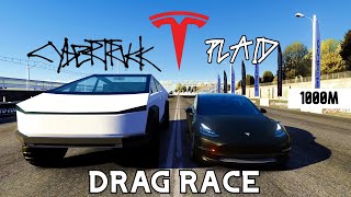 TESLA PLAID VS CYBERTRUCK DRAG RACE  Assetto Corsa [upl. by Alikam]