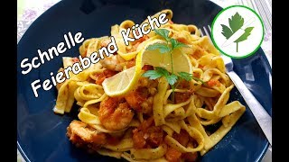 15 Minuten Küche  Garnelen mediterran mit Bandnudeln  schnelles Rezept [upl. by Desdee630]