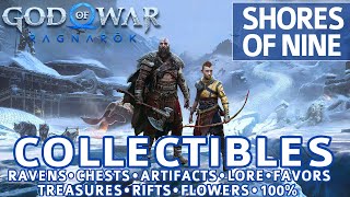 God of War Ragnarok  Shores of Nine All Collectible Locations Chests Artifacts Ravens  100 [upl. by Rj]