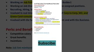 US IT Recruiter Job Opportunity  US IT Recruiter job update 01 [upl. by Harraf]