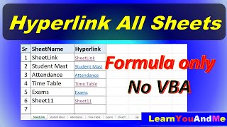 Insert hyperlink for all the sheets in Excel workbook  Create link to all sheets using formula [upl. by Lil]