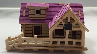 Woodcraft Construction Kit DIY Assembly HOUSE A [upl. by Imhskal847]