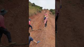 The process of laying cement blanket for hillside ditch [upl. by Ellimac]