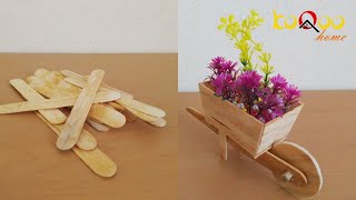 Como hacer una maceta carretilla con palitos de madera  koQoo home [upl. by Gaven966]