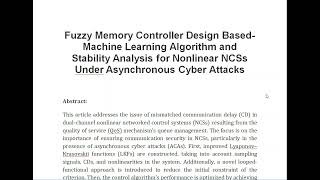 Fuzzy Memory Controller Design Based Machine Learning Algorithm and Stability Analysis for Nonlinear [upl. by Mansfield]