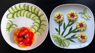 2 Beautiful Fruits Decoration ideas  Apple Orange Pomegranate strawberry and Cucumber Plate Art [upl. by Ahsuat]