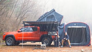 🌧️ Rain forest Solo camping like rest 🤔 Dock the popup tent to the rear of the pickup truck [upl. by Ecirtael402]