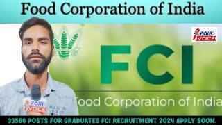 33566 Posts for Graduates FCI Recruitment 2024 Apply soonhurryup GoodNews recruitment Jobs [upl. by Ecirtak]